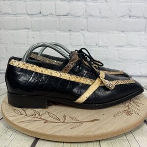 Jonathan Richards Black White Genuine Snake Leather Wingtip Shoes Mens Size 10